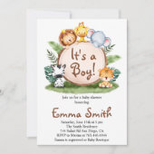 ジャングルサファリ動物のベビーシャワーの招待客 招待状 (正面)