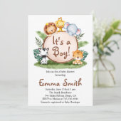 ジャングルサファリ動物のベビーシャワーの招待客 招待状 (スタンド正面)