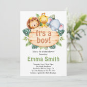 ジャングルサファリ動物のベビーシャワーの招待客 招待状 (スタンド正面)