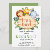 ジャングルサファリ動物のベビーシャワーの招待客 招待状 (正面/裏面)