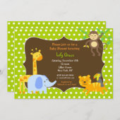 ジャングルサファリ動物のベビーシャワー招待状 招待状 (正面/裏面)