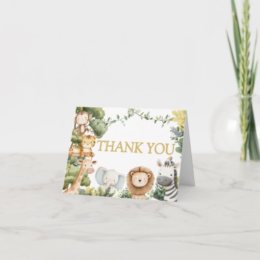 ジャングルサファリ動物のベビーシャワー サンキューカード (正面)