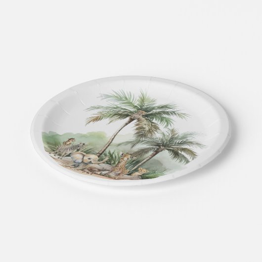 ジャングルサファリ動物のベビーシャワー ペーパープレート (アングル)