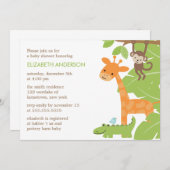 ジャングルサファリ動物のベビーシャワー 招待状 (正面/裏面)