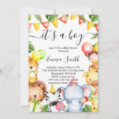 ジャングルサファリ動物のベビーシャワー 招待状 (正面)