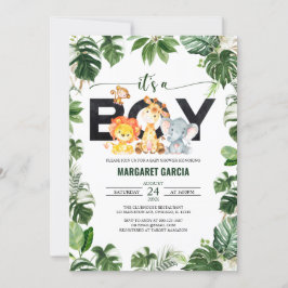 ジャングルサファリ動物のベビーシャワー 招待状