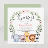 ジャングルサファリ動物のベビーシャワー 招待状 (正面/裏面)