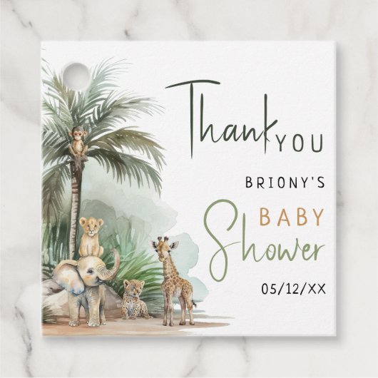 ジャングルサファリ動物のベビースワーナベビーシャワーありがとう フェイバータグ (正面)