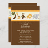 ジャングルサファリ動物の中立のベビーシャワー 招待状 (正面/裏面)