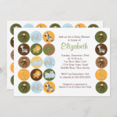 ジャングルサファリ動物の中立のベビーシャワー 招待状 (正面/裏面)