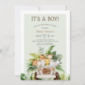 ジャングルサファリ動物の少年の赤ちゃんシャワー 招待状 (正面)