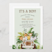 ジャングルサファリ動物の少年の赤ちゃんシャワー 招待状 (正面/裏面)