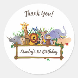 ジャングルサファリ動物の森ありがとう誕生日 ラウンドシール
