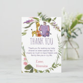 ジャングルサファリ動物の水の色ベビーシャワー サンキューカード (スタンド正面)