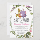 ジャングルサファリ動物の水の色ベビーシャワー 招待状 (正面)