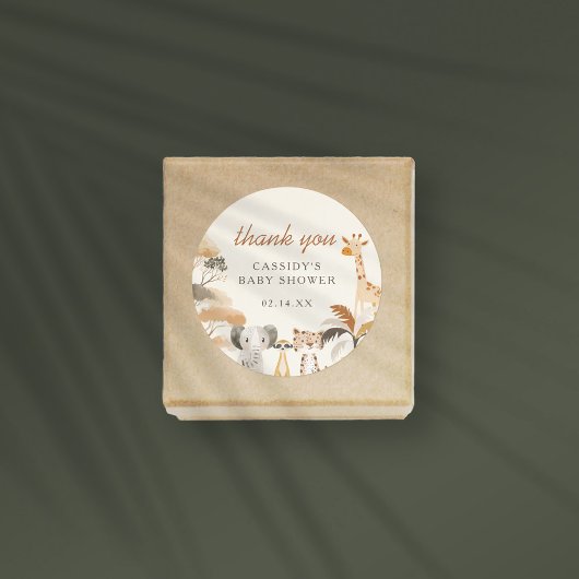 ジャングルサファリ動物の男の子シャワーありがとう ラウンドシール