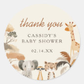 ジャングルサファリ動物の男の子シャワーありがとう ラウンドシール (正面)