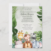 ジャングルサファリ動物の男の子ベイビーシャワー 招待状 (正面)