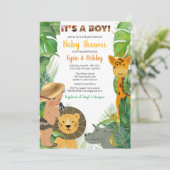 ジャングルサファリ動物の男の子ベビーシャワー招待状 招待状 (スタンド正面)