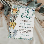 ジャングルサファリ動物の緑のフローラ赤ちゃんシャワー 招待状