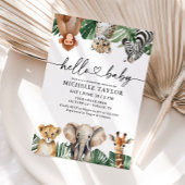 ジャングルサファリ動物の緑のベビーシャワー 招待状