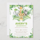 ジャングルサファリ動物の緑の誕生日パーティー 招待状 (正面)