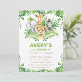ジャングルサファリ動物の緑の誕生日パーティー 招待状 (スタンド正面)