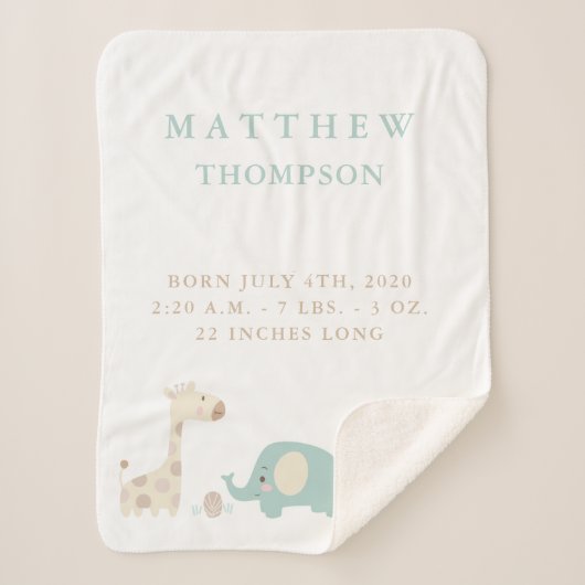 ジャングルサファリ動物の誕生のお知らせ シェルパブランケット (正面)