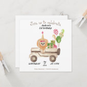 ジャングルサファリ動物の誕生日パーティーへの招待 カード (正面/裏面インサイチュ)