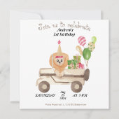 ジャングルサファリ動物の誕生日パーティーへの招待 カード (正面)