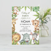 ジャングルサファリ動物の誕生日パーティーへの招待 招待状 (スタンド正面)