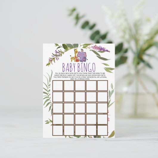 ジャングルサファリ動物の赤ちゃんシャワービンゴカード ポストカード (スタンド正面)