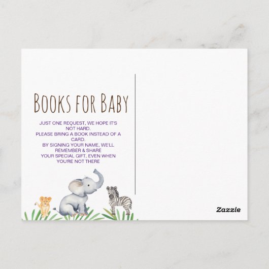 ジャングルサファリ動物の赤ちゃんシャワーブックベビー ポストカード (裏面)
