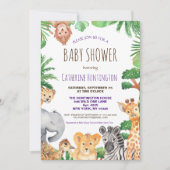 ジャングルサファリ動物の赤ちゃんシャワーブックベビー 招待状 (正面)