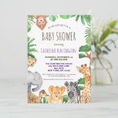 ジャングルサファリ動物の赤ちゃんシャワーブックベビー 招待状 (スタンド正面)