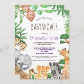 ジャングルサファリ動物の赤ちゃんシャワーブックベビー 招待状 (正面/裏面)
