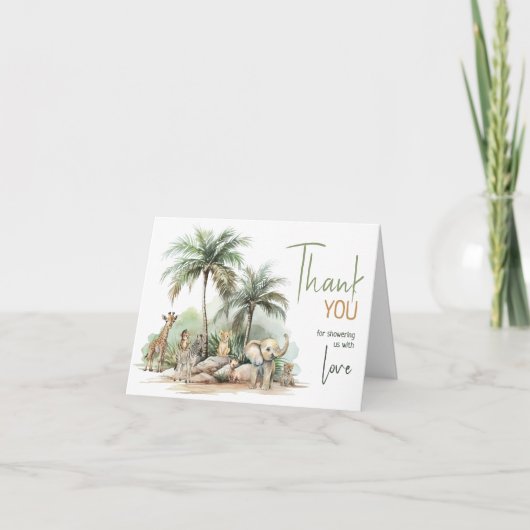 ジャングルサファリ動物の赤ちゃんシャワー折り畳み サンキューカード (正面)