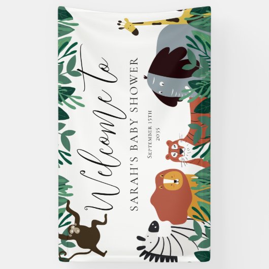 ジャングルサファリ動物の赤ちゃんシャワー歓迎サイン 横断幕 (縦)