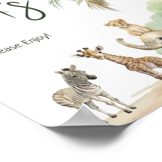 ジャングルサファリ動物の赤ちゃんシャワー飲料の看板 ポスター (角)