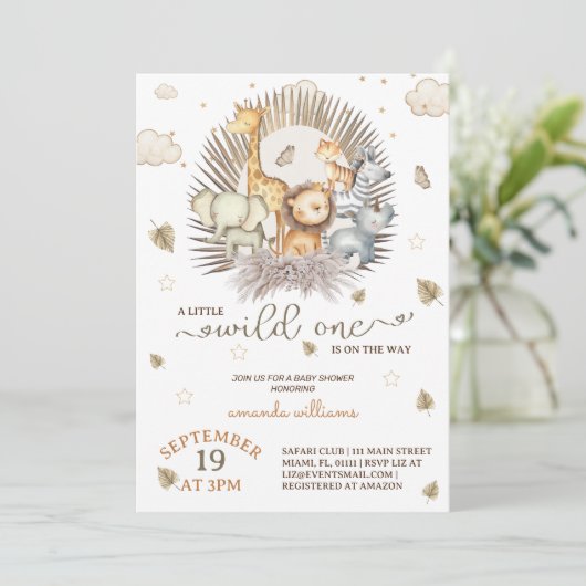 ジャングルサファリ動物の赤ちゃんシャワー 招待状 (スタンド正面)