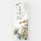 ジャングルサファリ動物ウェルカムバースデーパーティー 横断幕 (縦)