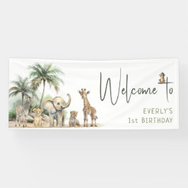 ジャングルサファリ動物ウェルカムバースデーパーティー 横断幕