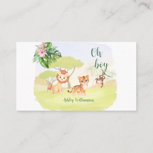 ジャングルサファリ動物オ男の子の赤ちゃんシャワー エンクロージャーカード (裏面)