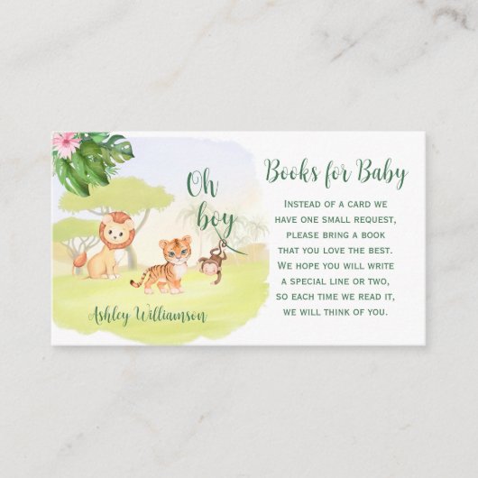ジャングルサファリ動物オ男の子の赤ちゃんシャワー エンクロージャーカード (正面)