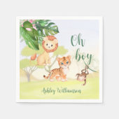 ジャングルサファリ動物オ男の子の赤ちゃんシャワー スタンダードカクテルナプキン (正面)