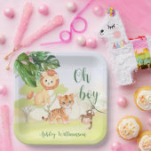 ジャングルサファリ動物オ男の子の赤ちゃんシャワー ペーパープレート (パーティー)