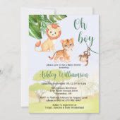 ジャングルサファリ動物オ男の子の赤ちゃんシャワー 招待状 (正面)