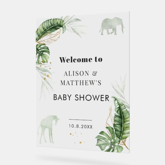 ジャングルサファリ動物カップル赤ちゃんシャワー アクリルサイン (傾斜)