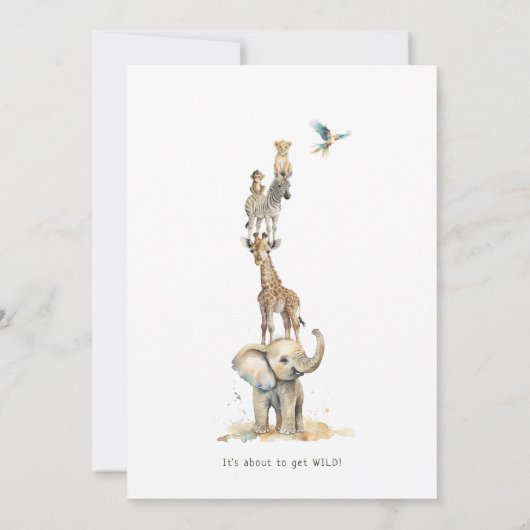 ジャングルサファリ動物カップル赤ちゃんシャワー 招待状 (裏面)