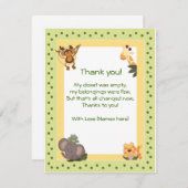 ジャングルサファリ動物ベビーシャワーありがとうご注意 サンキューカード (正面/裏面)